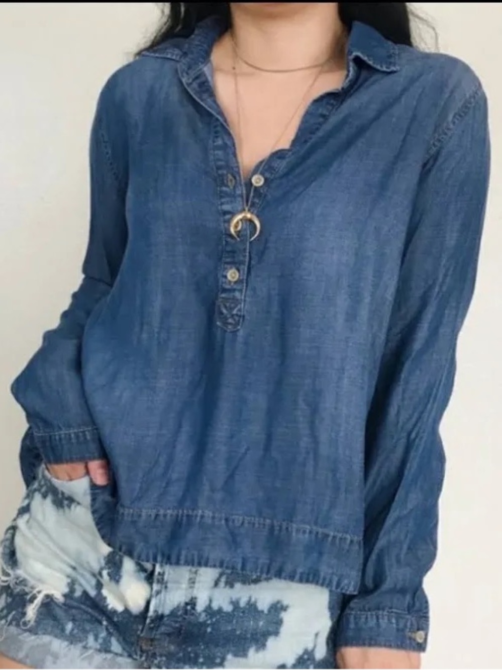 Anthropologie Cloth %Stone Denim Popover size M Lagenlook Coastal
